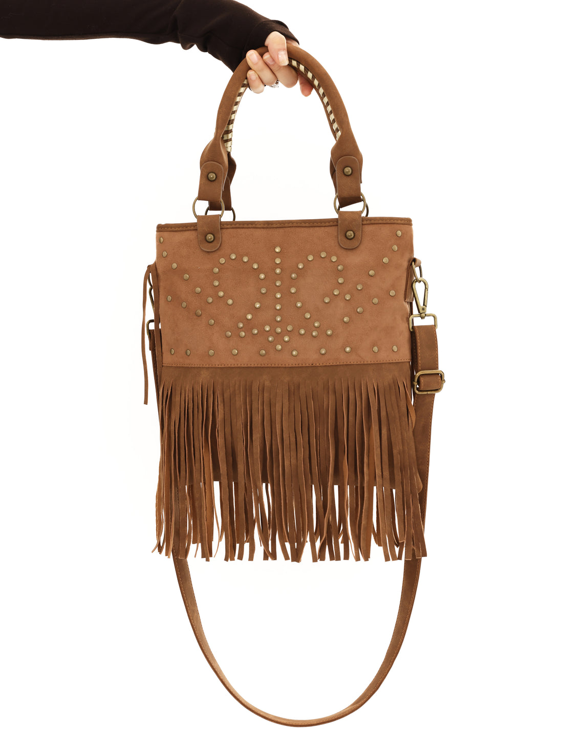YOSHUYUKI Vintage Punk Studded Crossbody Bag With Fringe