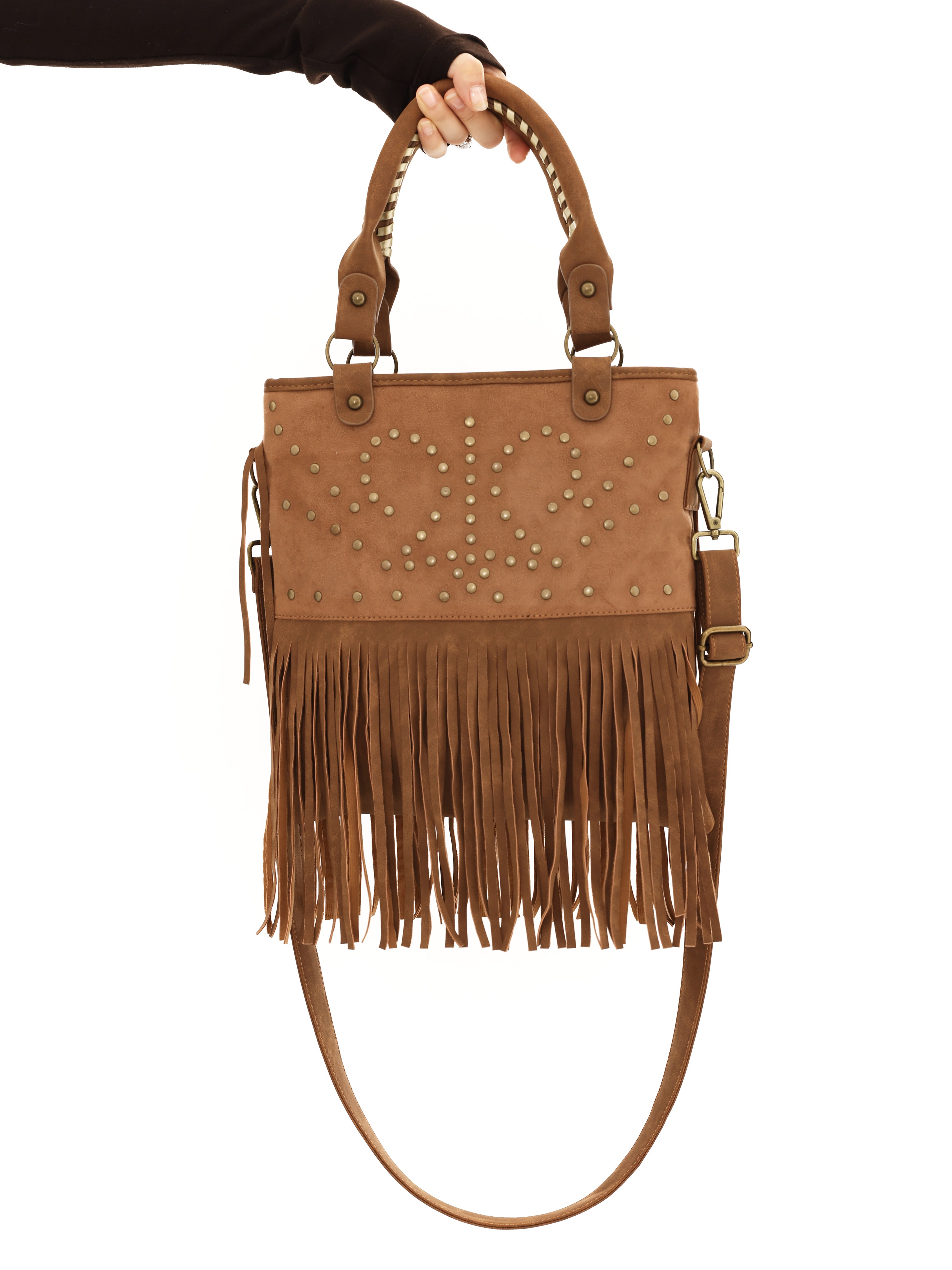 YOSHUYUKI Vintage Punk Studded Crossbody Bag With Fringe