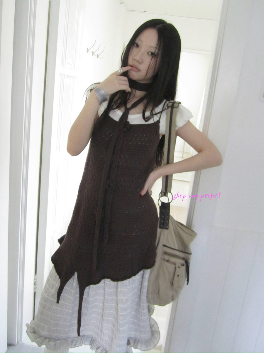 Updateang project Asymmetrical Hem Knit Camisole with Scarf