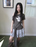 Updateang project Vintage Asymmetric Print Waist Tie Stretch Tee