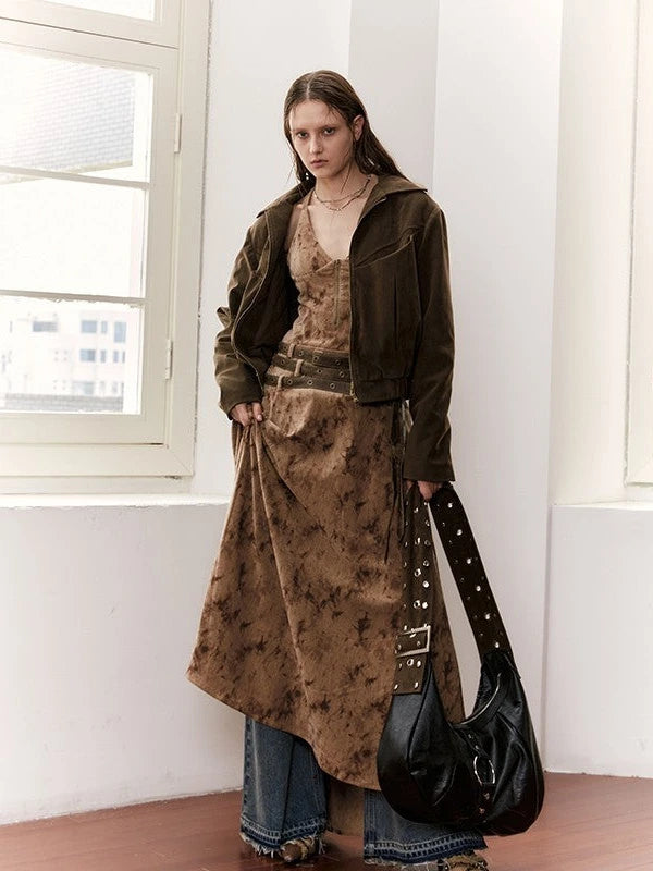 Vintage Velvet Sleeveless Long Dress With Multi Waist Belts