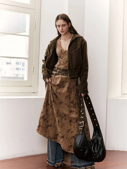 Vintage Velvet Sleeveless Long Dress With Multi Waist Belts