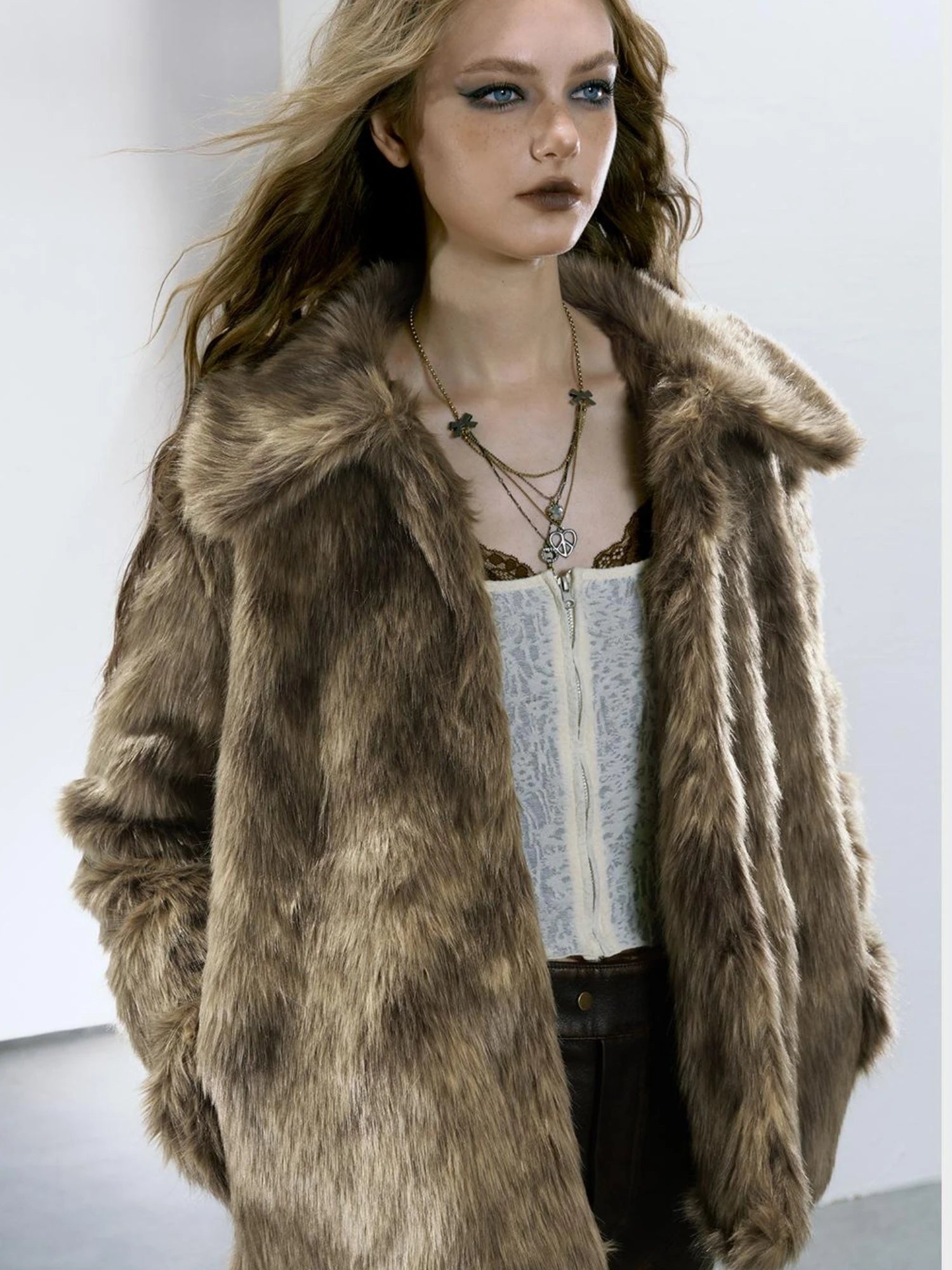 Brown Faux Fur Coat Women&
