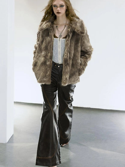 Brown Faux Fur Coat Women&