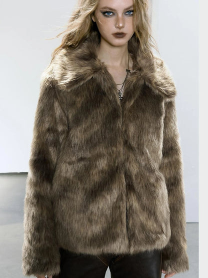 Brown Faux Fur Coat Women&