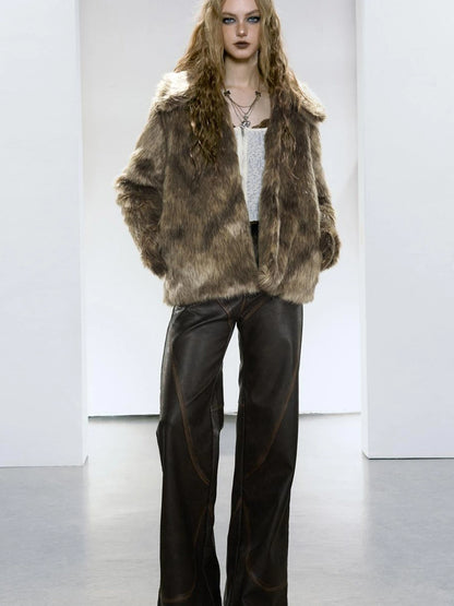Brown Faux Fur Coat Women&
