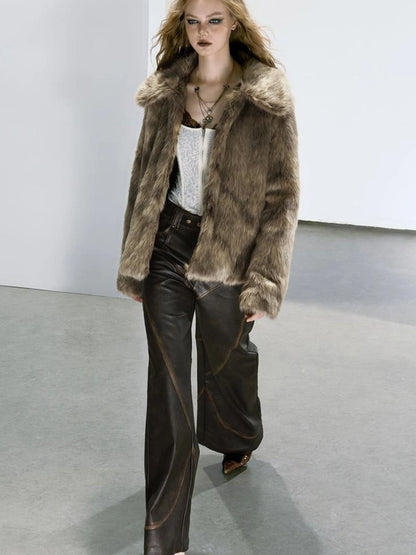 Brown Faux Fur Coat Women&