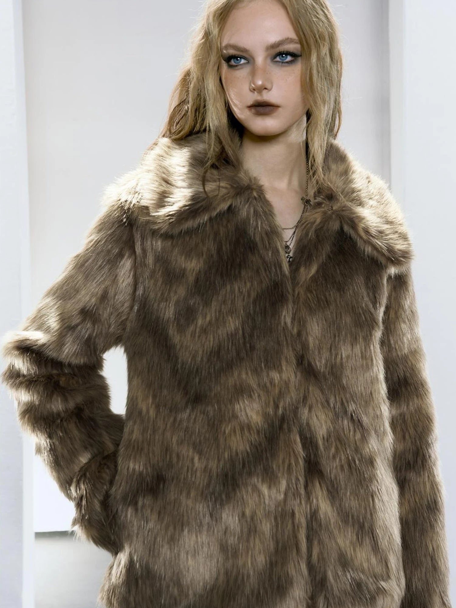 Brown Faux Fur Coat Women&