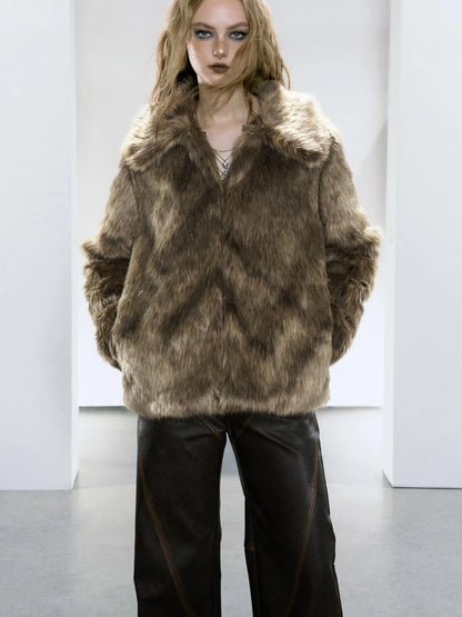 Brown Faux Fur Coat Women&