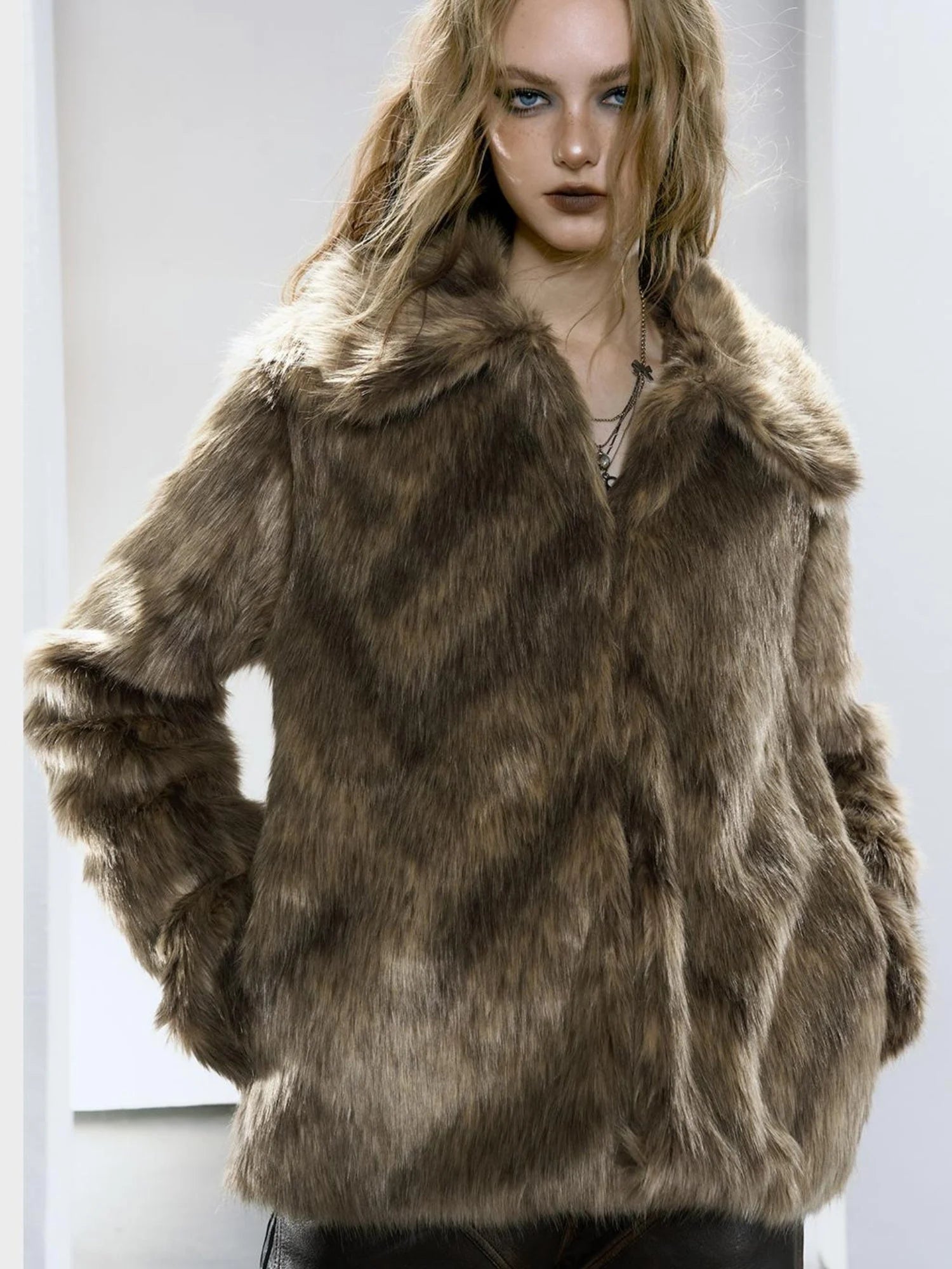 Brown Faux Fur Coat Women&
