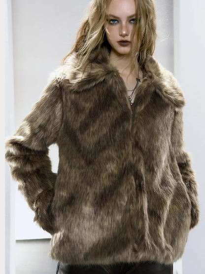 Brown Faux Fur Coat Women&