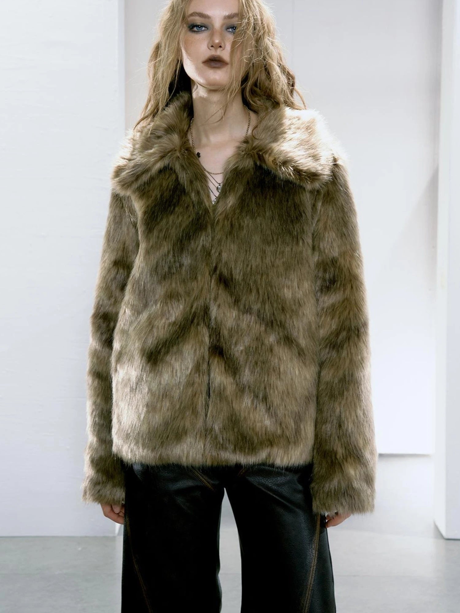 Brown Faux Fur Coat Women&