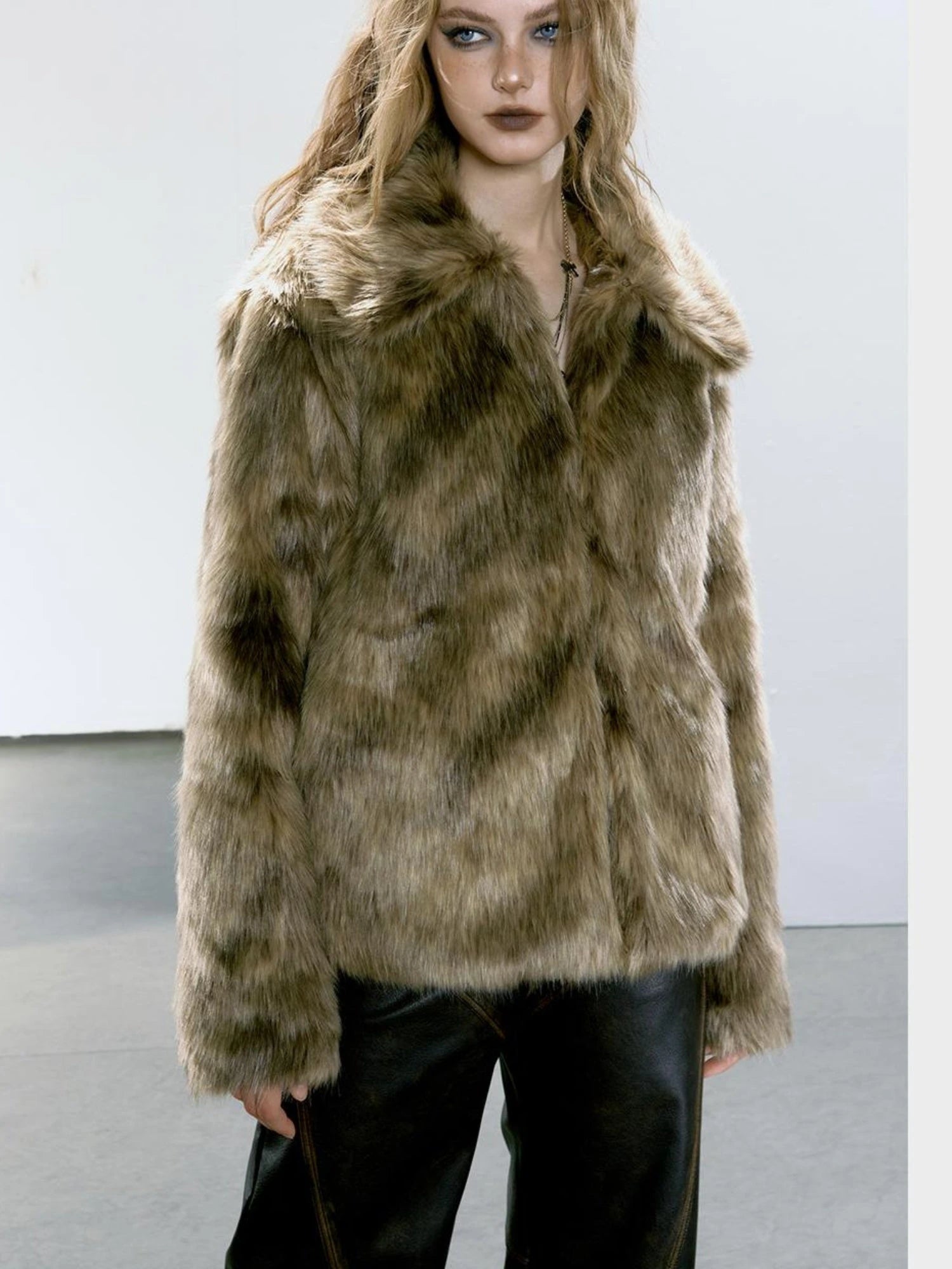 Brown Faux Fur Coat Women&