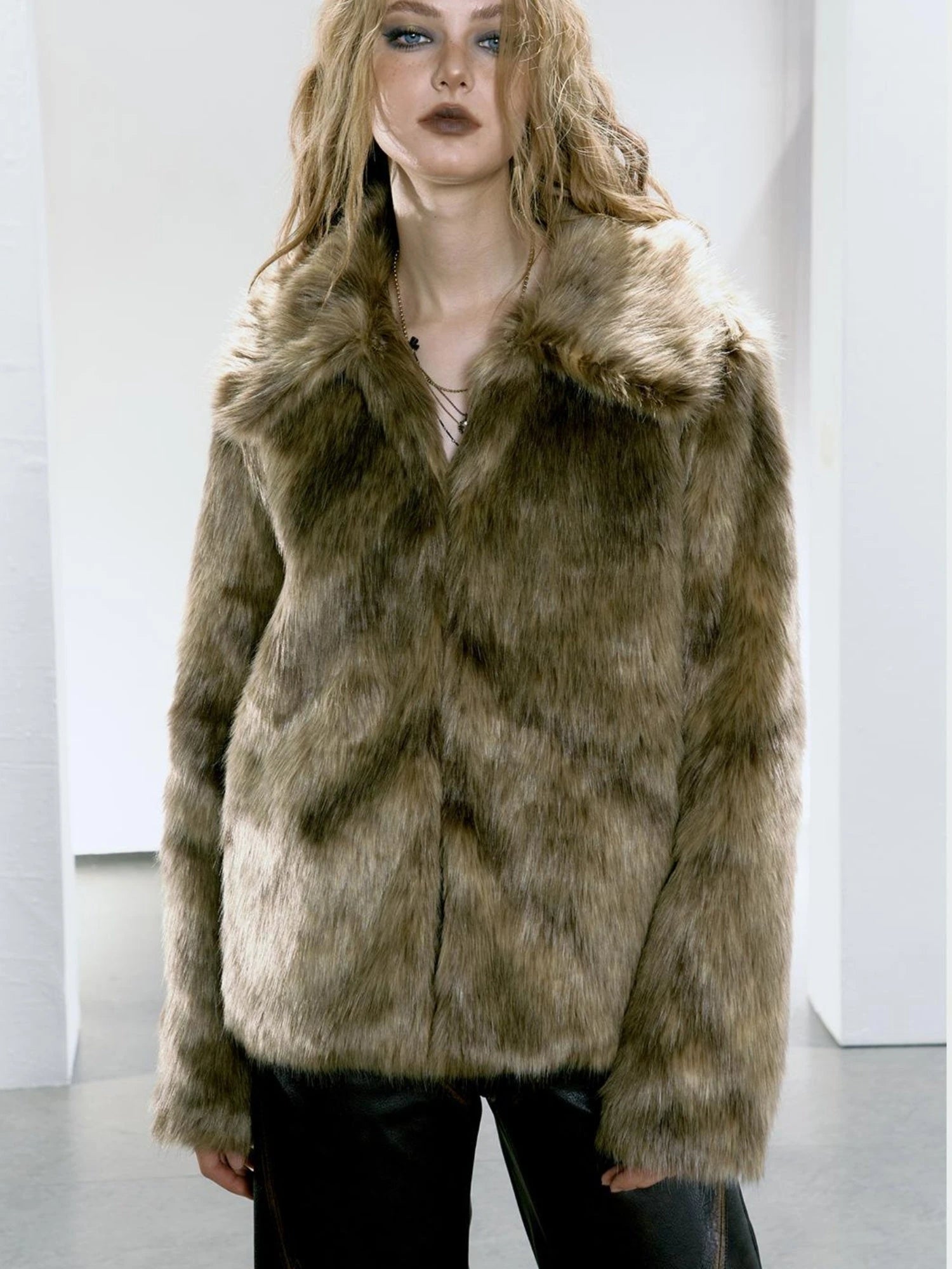 Brown Faux Fur Coat Women&