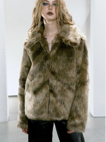 Brown Faux Fur Coat Women&