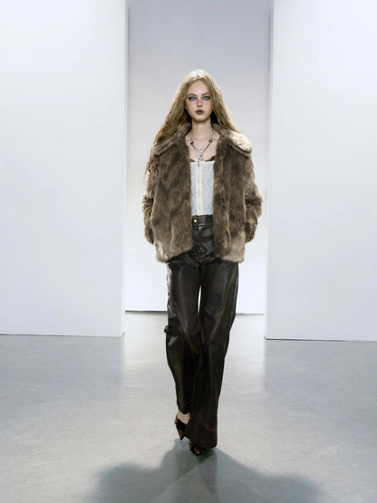 Brown Faux Fur Coat Women&