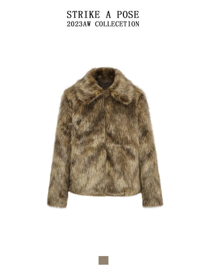 Brown Faux Fur Coat Women&