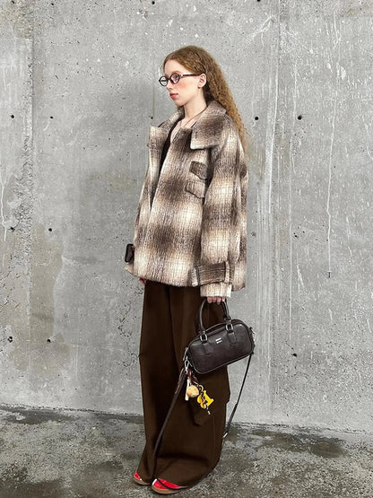 Brown Gradient Check Wool Coat