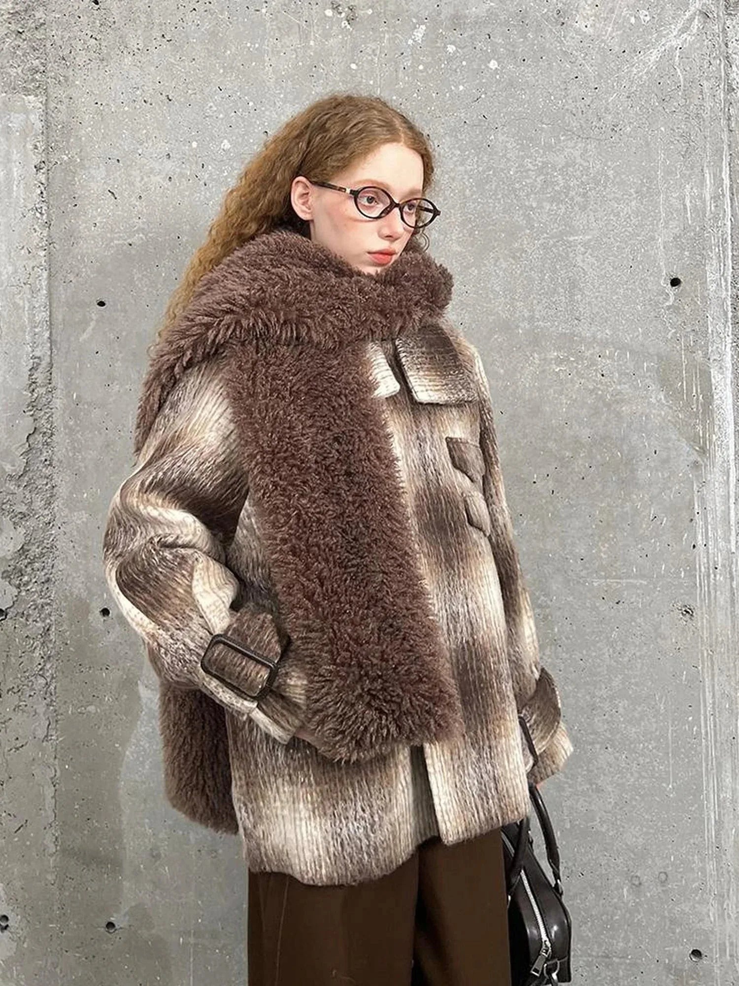 Brown Gradient Check Wool Coat