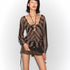 Flowers birds Market Oversized Plunge Neckline Striped Tunic Top