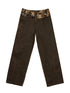 Low Waist Wide Leg Belted Patchwork Denim Pants