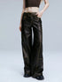 Vintage Brown Loose Fit Low Waist Leather Pants