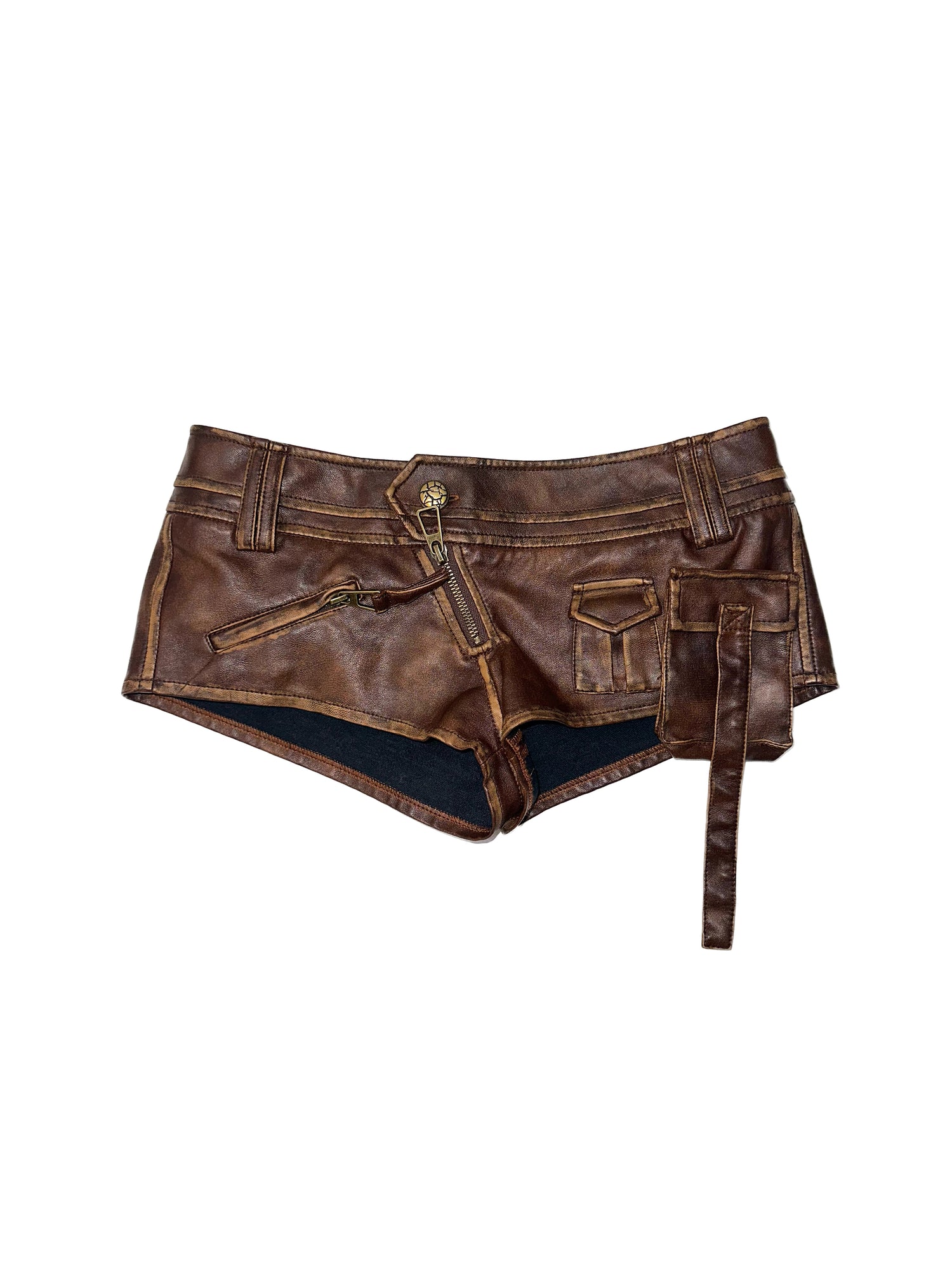 Update OPEN AESTHETIC Vintage Punk Low Rise Leather Shorts