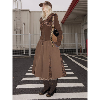 2th Desire Maillard Plaid Leopard Print Layered Ruffle Skirt