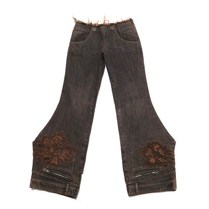 Update OPEN AESTHETIC Heavy Wash Embroidered Floral Waist Shaped Hem Jeans