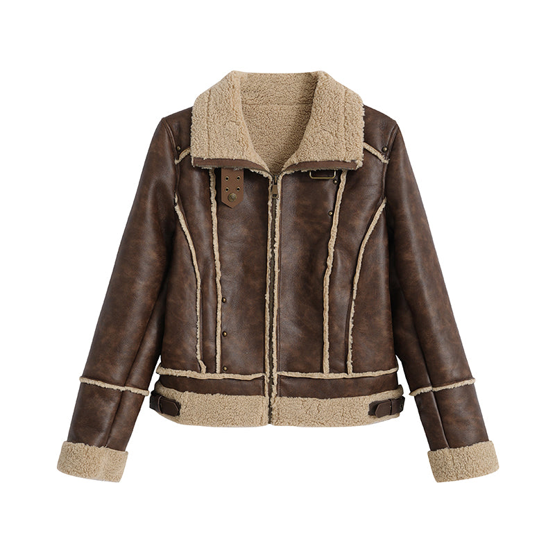 Update c Yanyu Escape Brown Faux Shearling Motorcycle Jacket