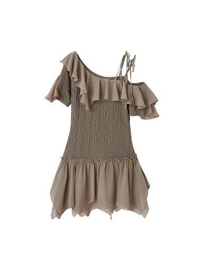 Cest Nous Punk Wave Off Shoulder Knitted Chiffon Dress