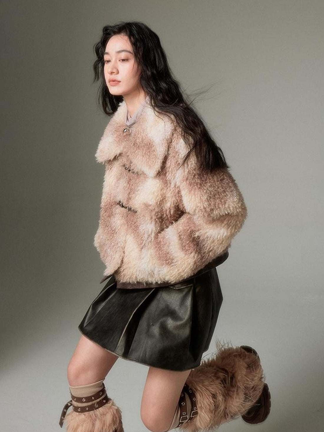 DIDDI MODA Brown Ombre Curly Lambswool Coat