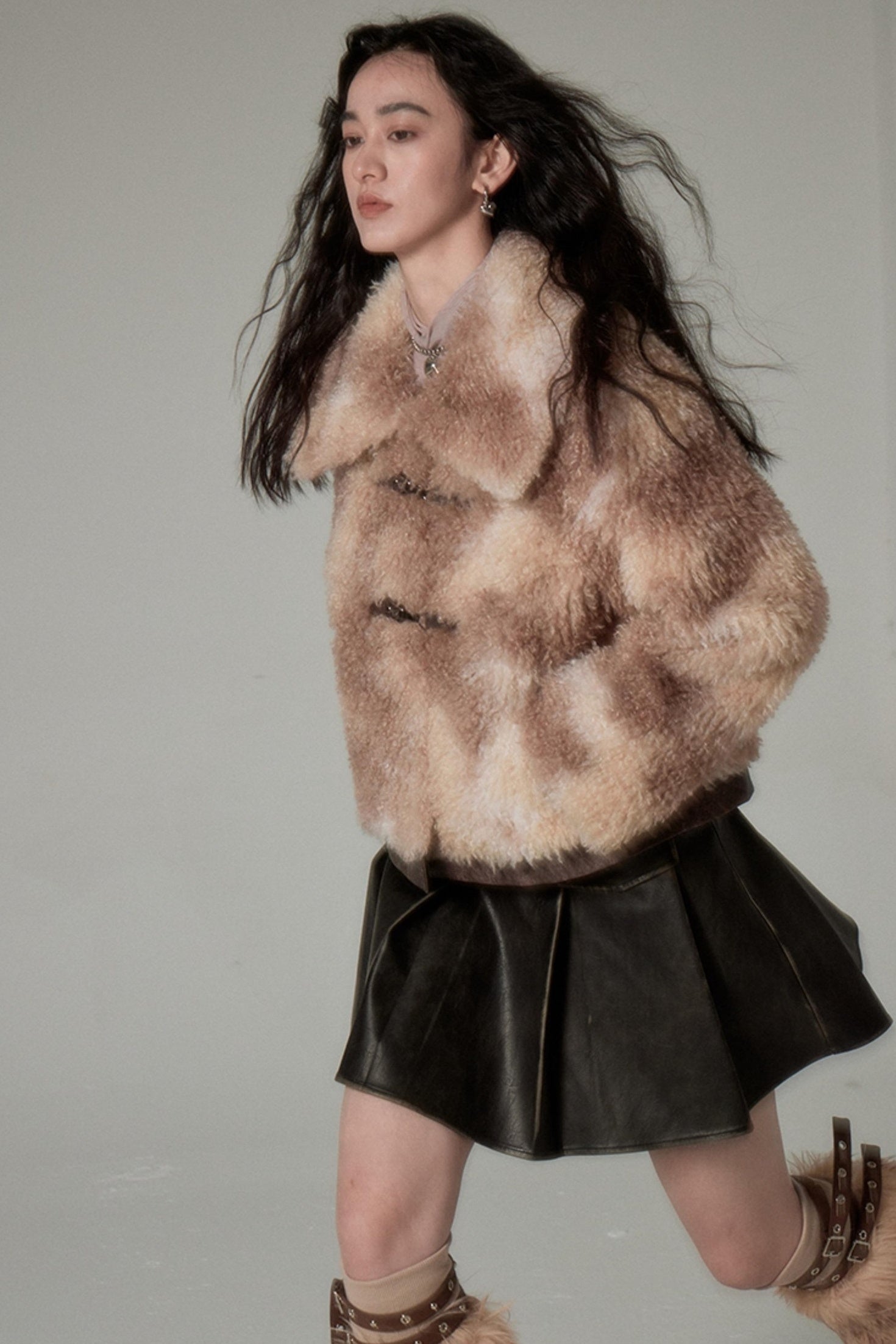 DIDDI MODA Brown Ombre Curly Lambswool Coat