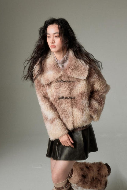 DIDDI MODA Brown Ombre Curly Lambswool Coat