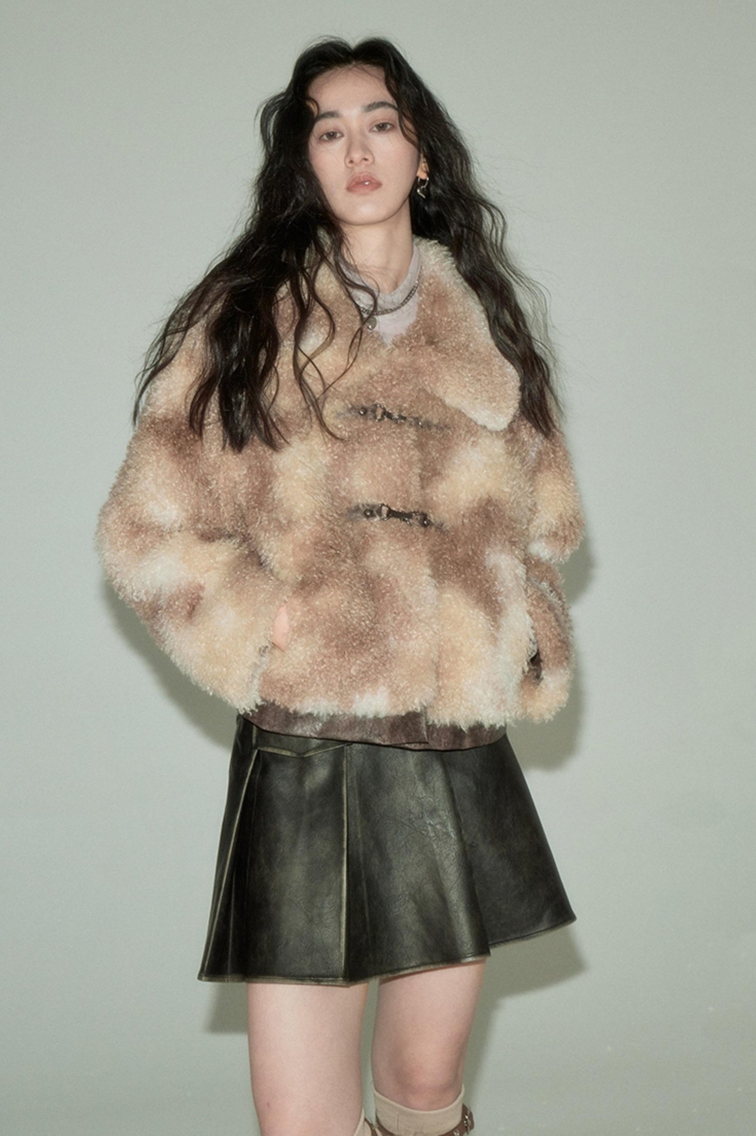 DIDDI MODA Brown Ombre Curly Lambswool Coat