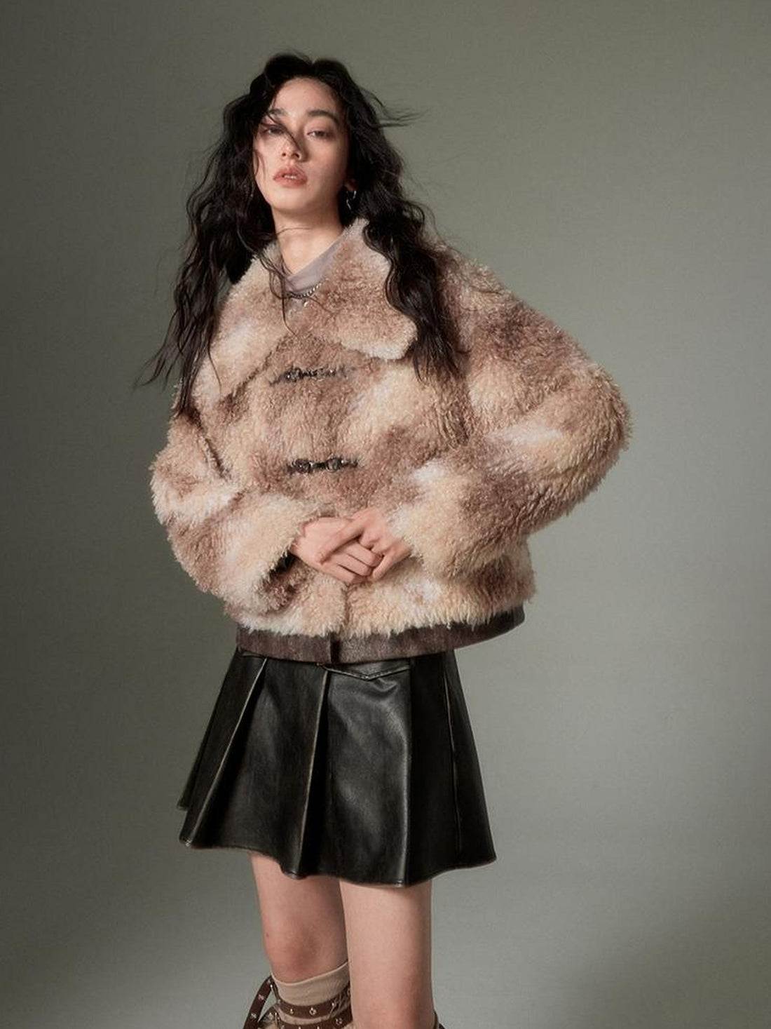 DIDDI MODA Brown Ombre Curly Lambswool Coat