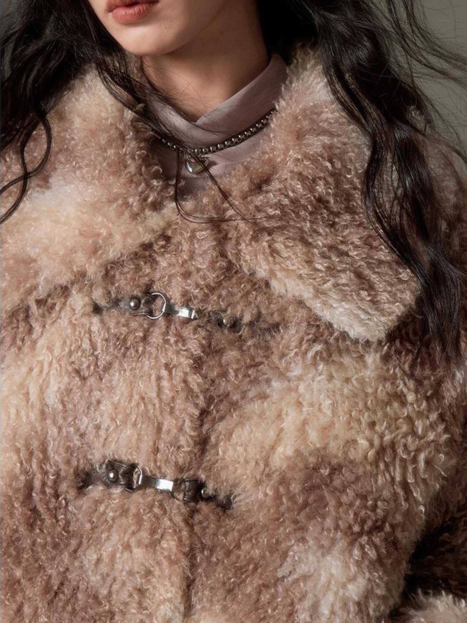 DIDDI MODA Brown Ombre Curly Lambswool Coat