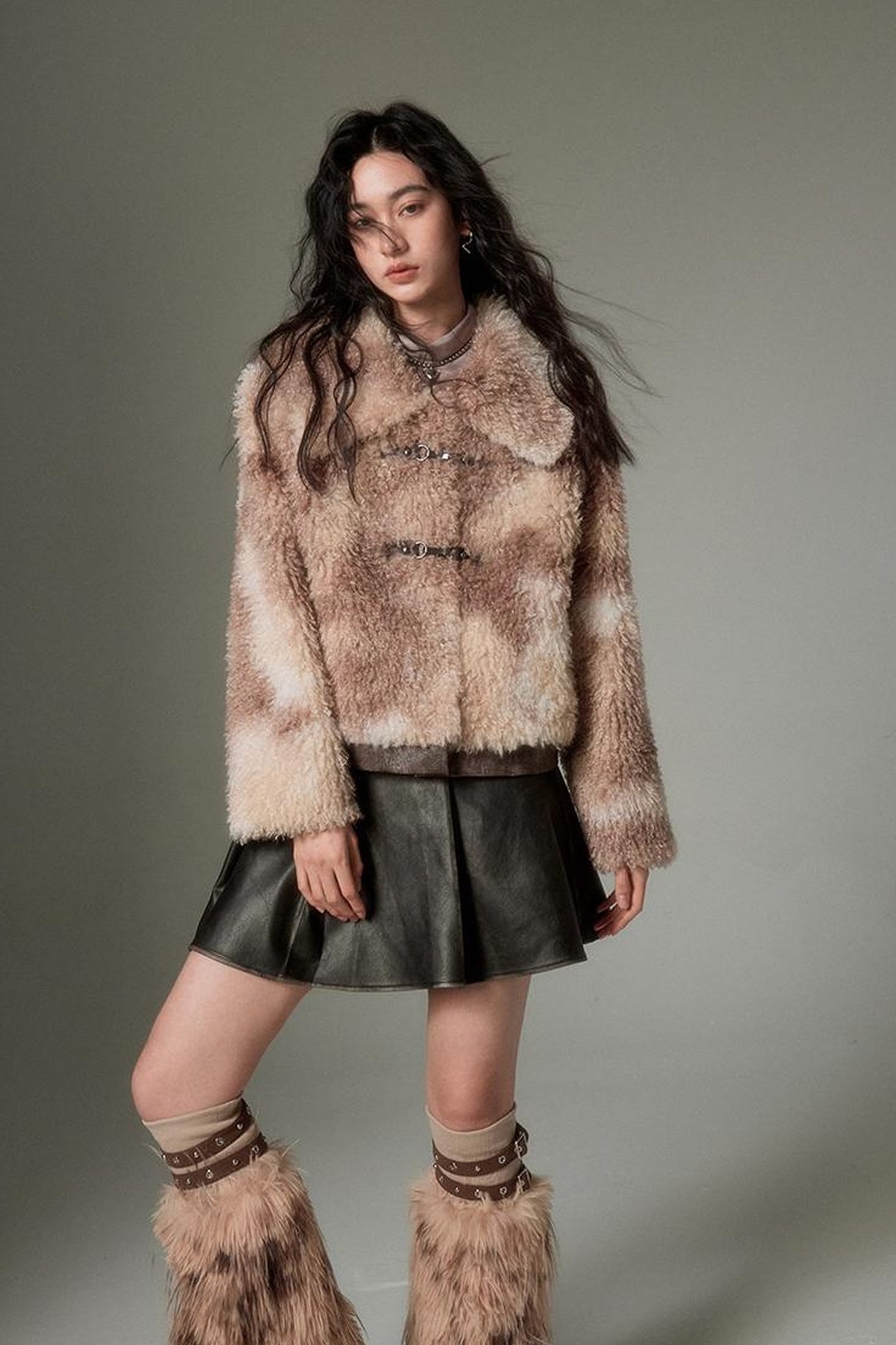 DIDDI MODA Brown Ombre Curly Lambswool Coat
