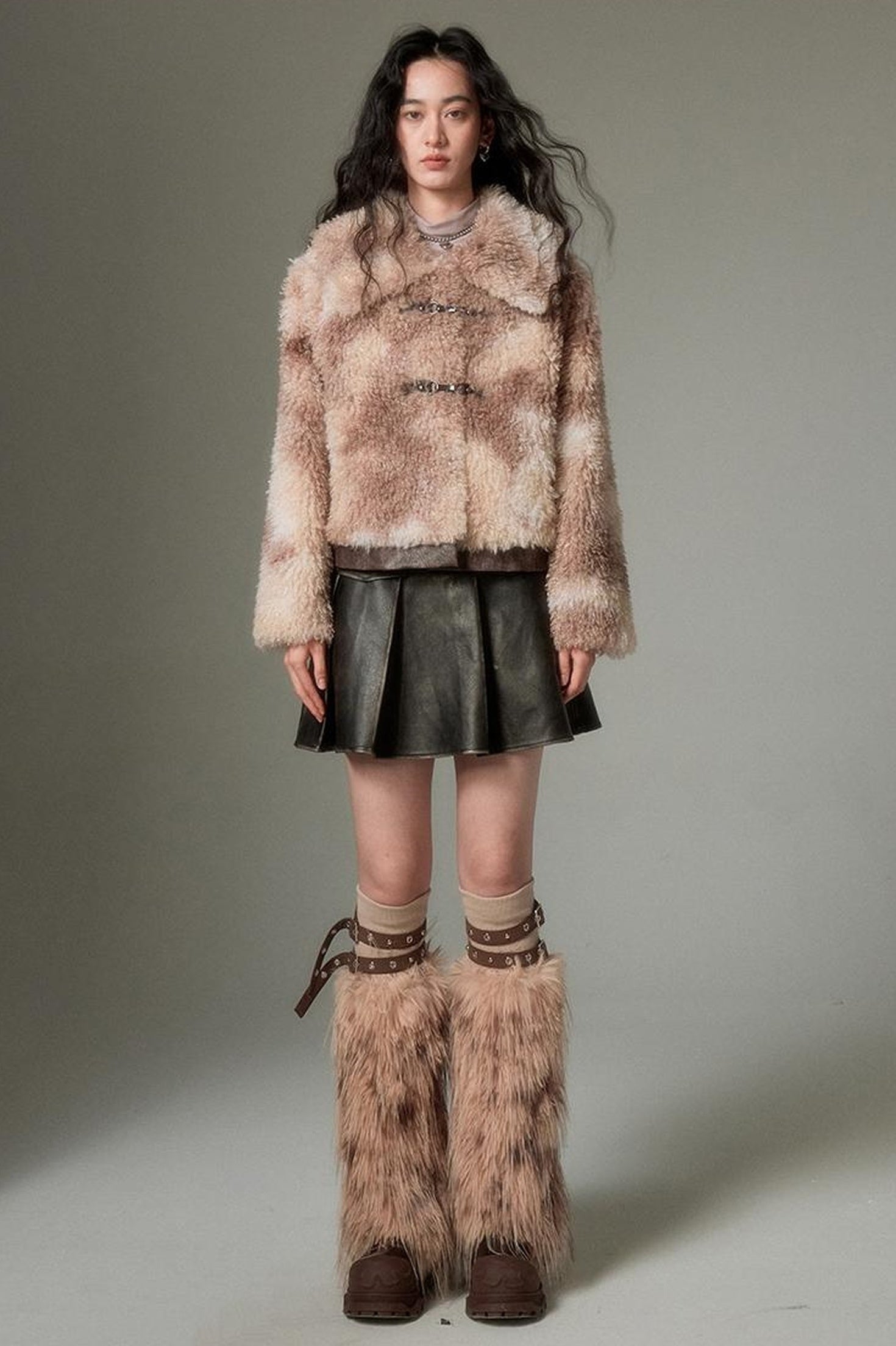 DIDDI MODA Brown Ombre Curly Lambswool Coat