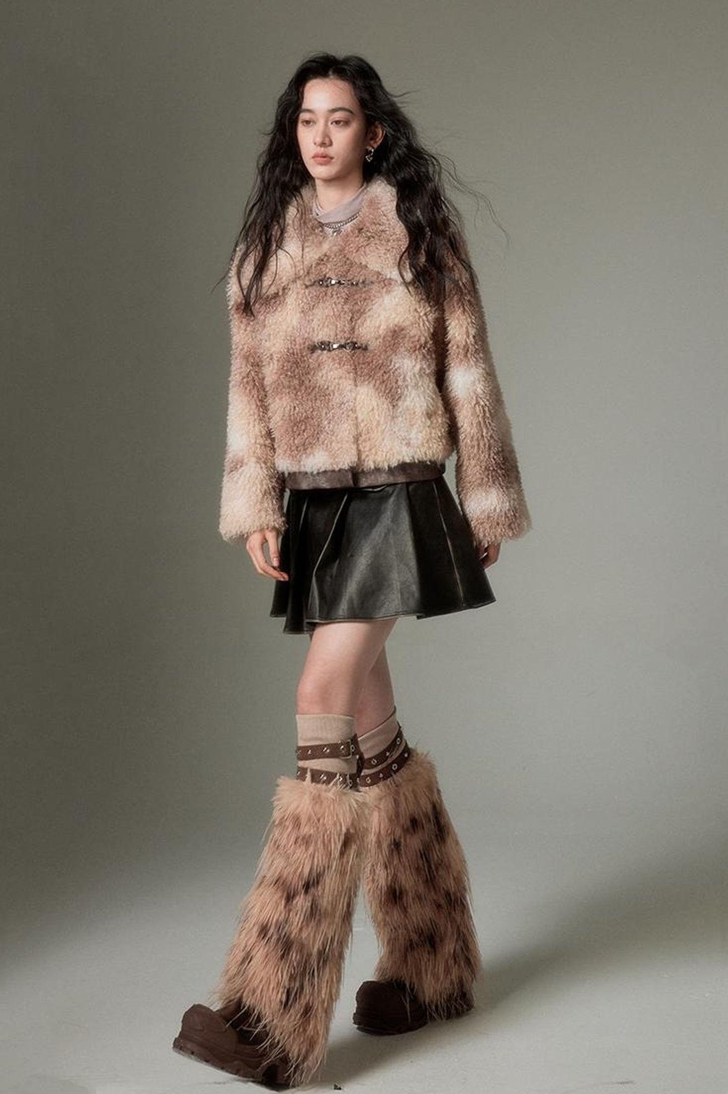 DIDDI MODA Brown Ombre Curly Lambswool Coat