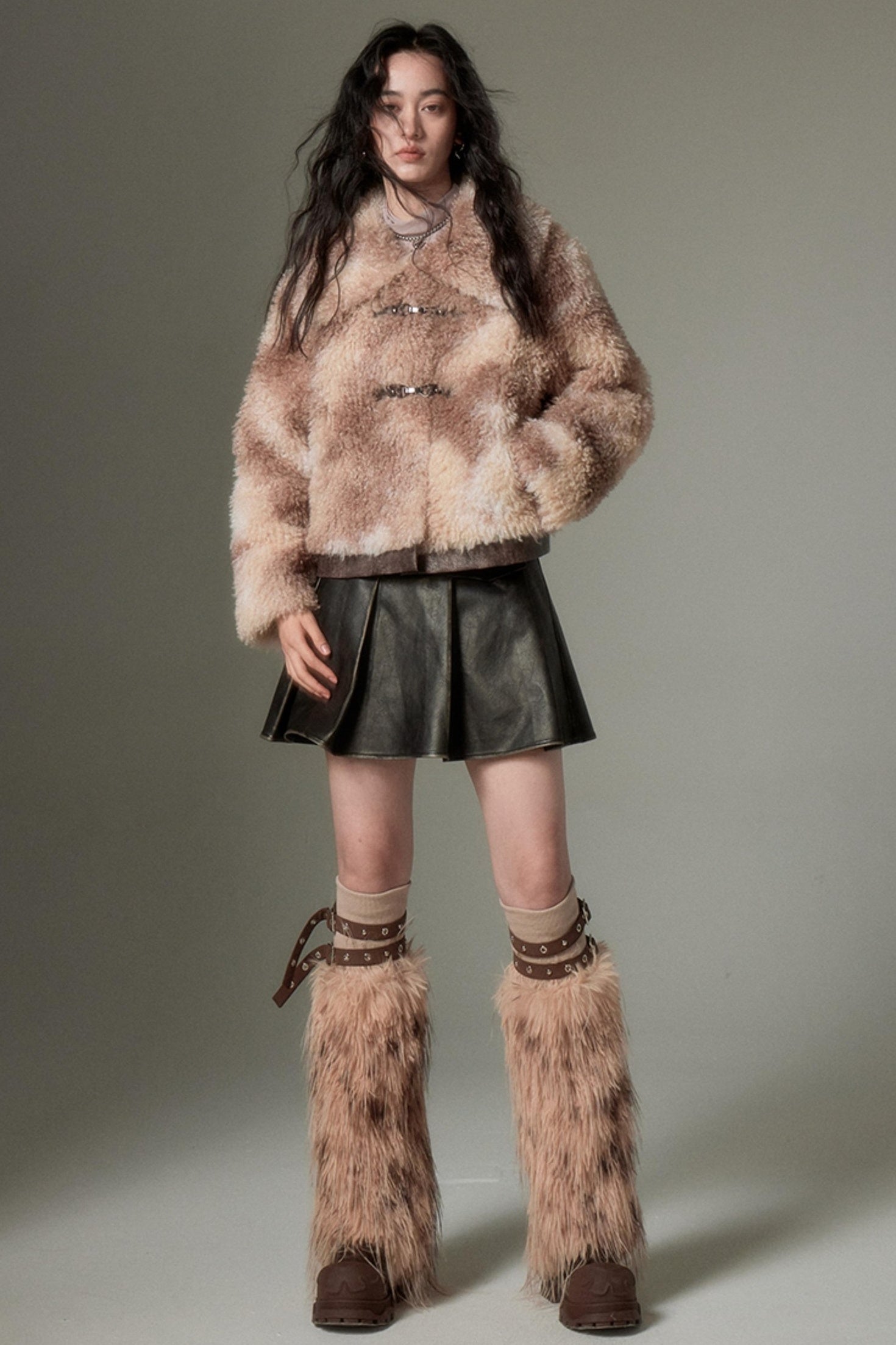 DIDDI MODA Brown Ombre Curly Lambswool Coat