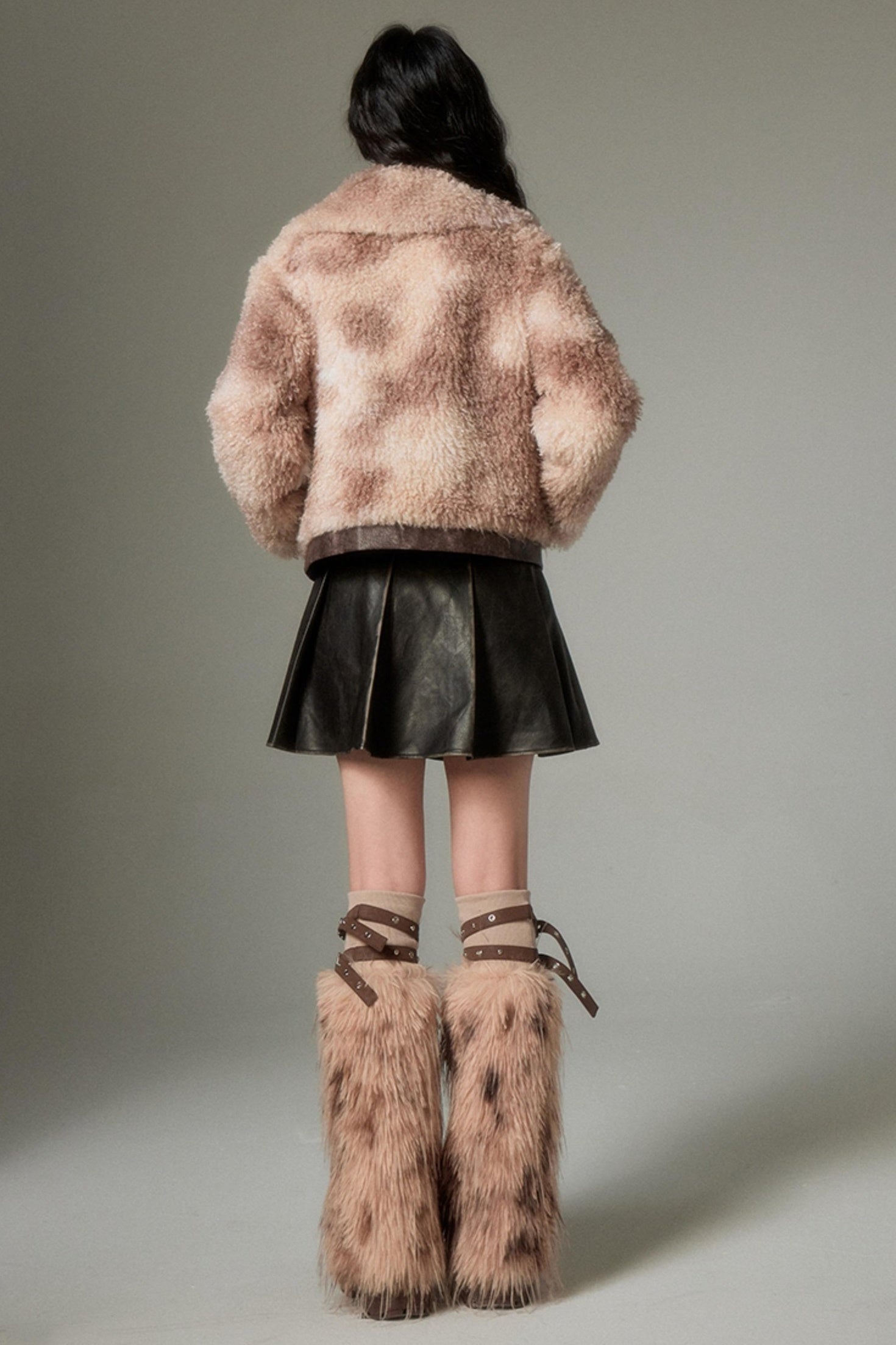 DIDDI MODA Brown Ombre Curly Lambswool Coat