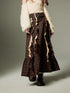 DIDDI MODA Brown Plaid Midi Skirt With Flowing Ribbon Details