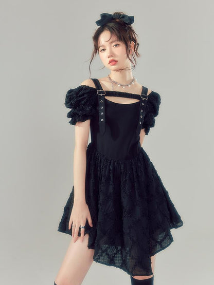 DIDDI MODA Bubble Sleeve Corset Waist A Line Mini Dress