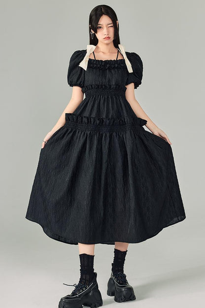 DIDDI MODA Bubble Sweetheart Bow Waist Maxi Dress