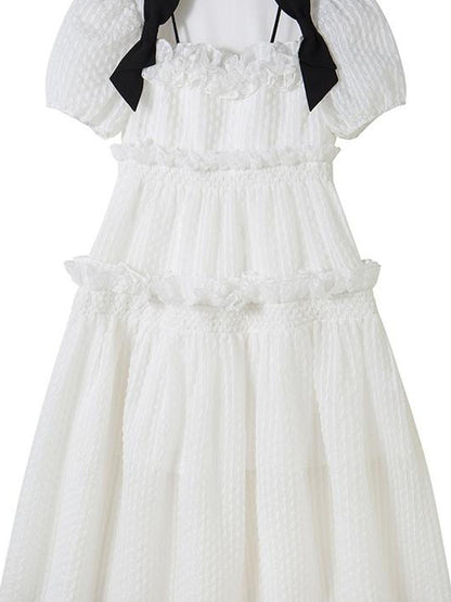 DIDDI MODA Bubble Sweetheart Bow Waist Maxi Dress