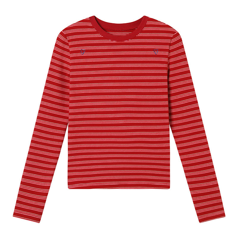 Achihara Breton Stripe Long Sleeve Tee With Crab Eater Seal Embroidery