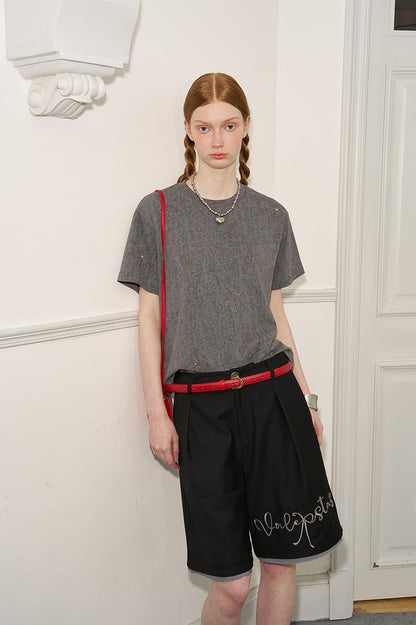 DIDDI MODA Butterfly Bow Crystal Embellished Oversized Tee