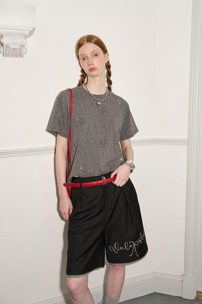 DIDDI MODA Butterfly Bow Crystal Embellished Oversized Tee