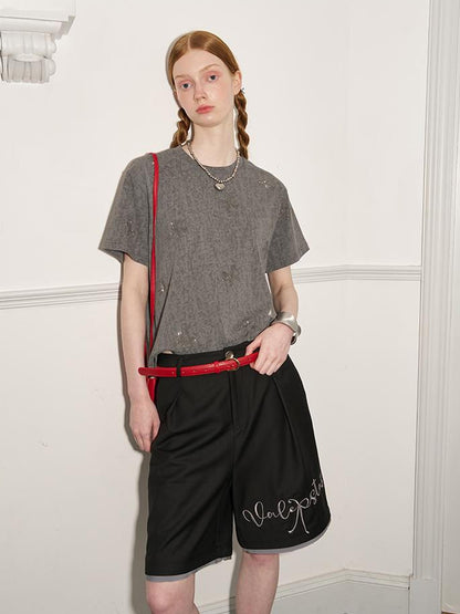 DIDDI MODA Butterfly Bow Crystal Embellished Oversized Tee